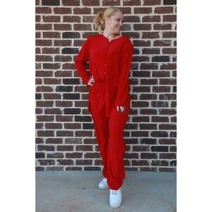 NWT Vintage S.G Sport Red Satin 2 Piece Top & Pants Set Size Large